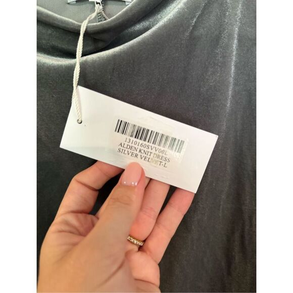 Reformation Alden Knit Shift Dress, Silver Velvet - Picture 8 of 10